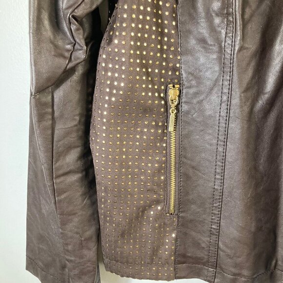 Womens Chicos Faux Leather Studded Moto Jacket Brown Gold M PU Viscose Polyester - Picture 5 of 9